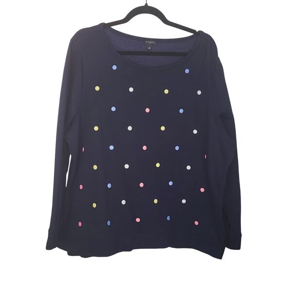 Talbots Plus Multi Color Polka Dot Navy Blue Cotton Blend Sweatshirt Size 2X - Picture 2 of 8